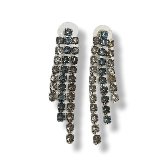 VINTAGE SILVERTONE & GLASS RHINESTONE DROP STATEMENT EARRINGS - Picture 3 of 5